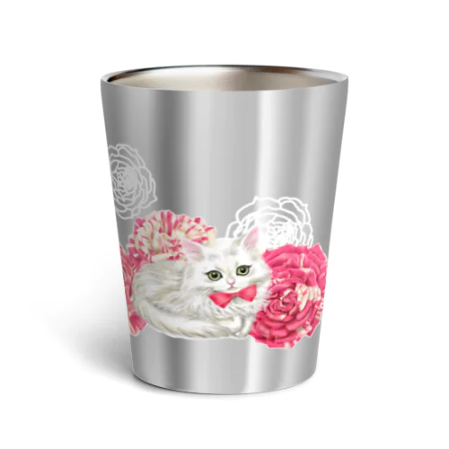 薔薇とチンチラシルバー Thermo Tumbler