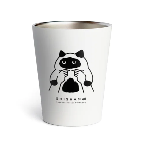 抱っこされて不服そうな猫のししゃも Thermo Tumbler