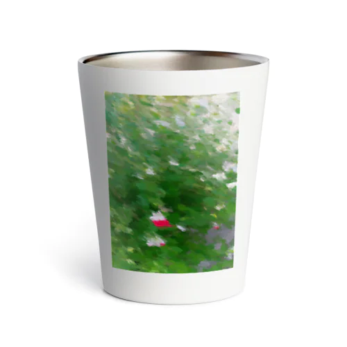 花壇の小さな赤い花 Thermo Tumbler