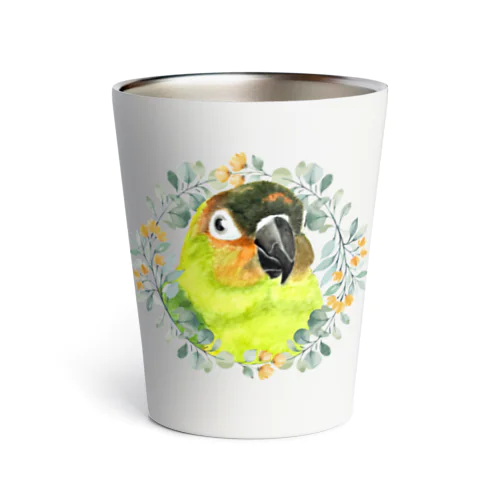 020 クロカミインコ(ハイブリッド)　オレンジ小花のリース Thermo Tumbler