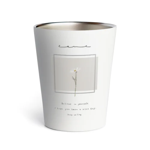 white grayish peach tea × white flower Thermo Tumbler