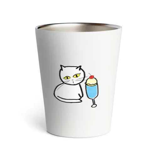 A lovely white cat who likes ice cream. Thermo Tumbler