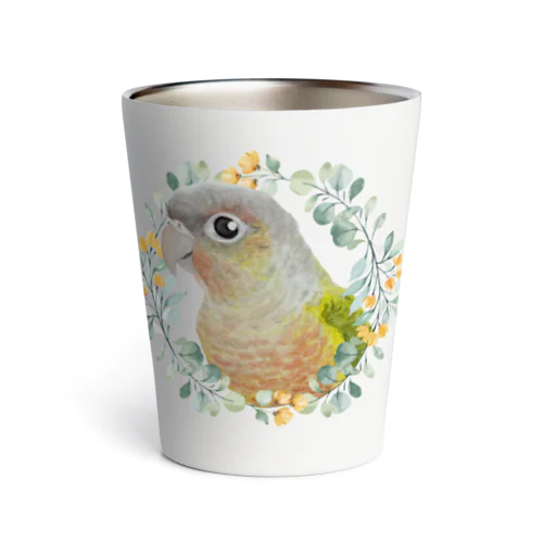 036 ウロコインコパイナップル オレンジ小花のリース Thermo Tumbler