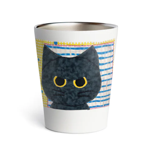 黒猫くろだまの手縫いアップリケ風 Thermo Tumbler