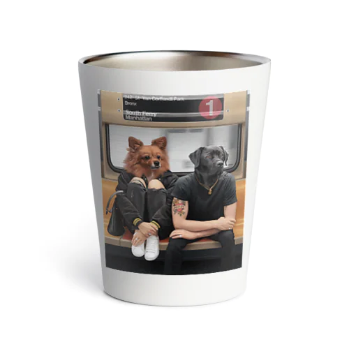 地下鉄の乗る　犬のカップル Thermo Tumbler