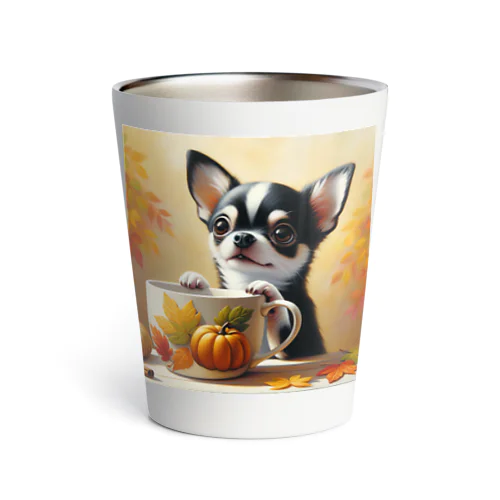 Autumn Curiosity: Chihuahua & Mug Magic 秋の好奇心: チワワとマグカップ サーモタンブラー