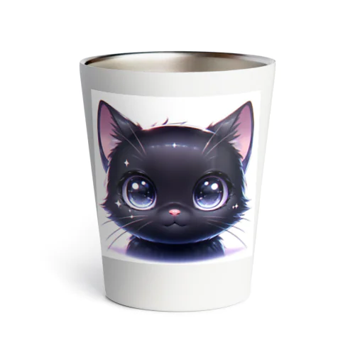 かわいい黒猫のクローズアップイラスト Thermo Tumbler