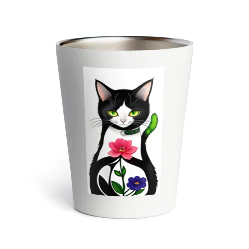 黒猫と一輪の花 Thermo Tumbler