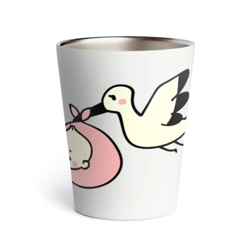 ベビーを運ぶコウノトリのイラスト Thermo Tumbler