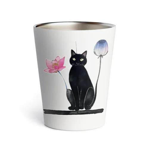 黒猫と花 Thermo Tumbler