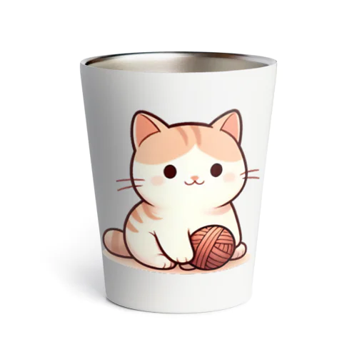 ふわふわの愛らしい猫ちゃんと毛糸玉 Thermo Tumbler