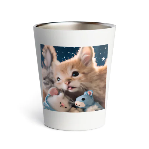 ぬいぐるみと猫ちゃんのショット Thermo Tumbler