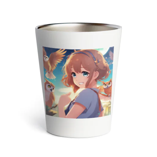 フクロウの知識を共有する女の子 Thermo Tumbler