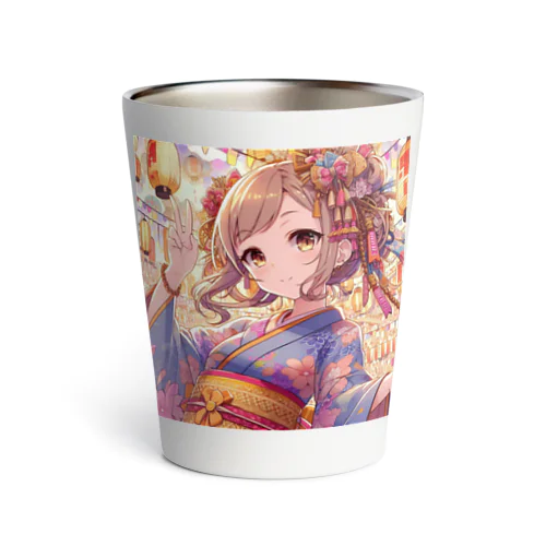 お祭りを楽しむ浴衣美少女 Thermo Tumbler