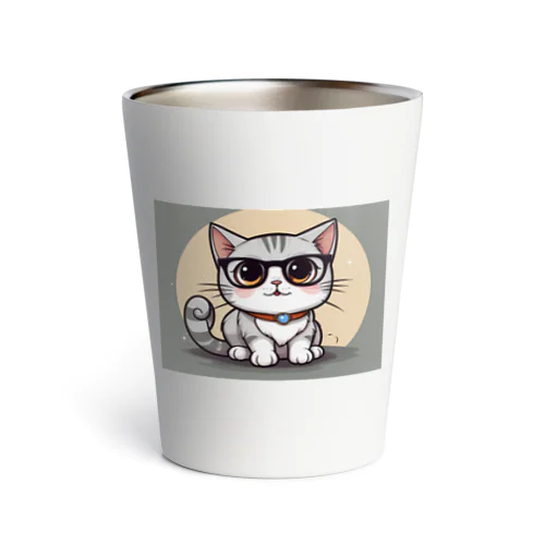 ネコ　メガネをかけている Thermo Tumbler