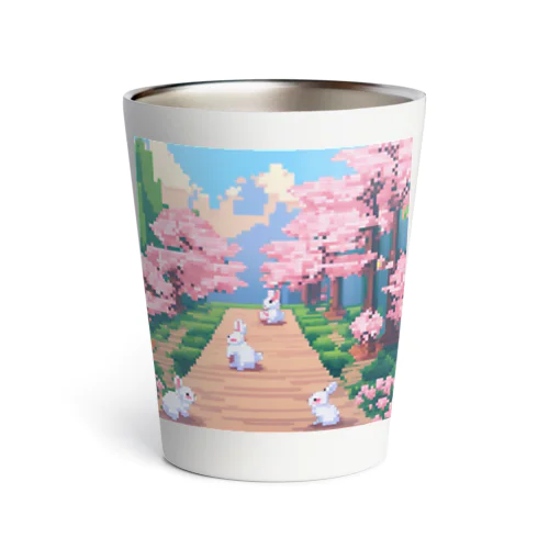 ドット絵　子うさぎ　春のお散歩 Thermo Tumbler