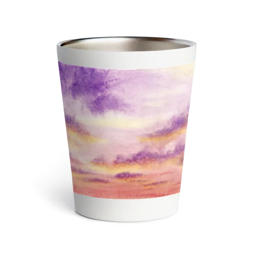 紫色の雲と夕焼け（水彩色鉛筆画） Thermo Tumbler