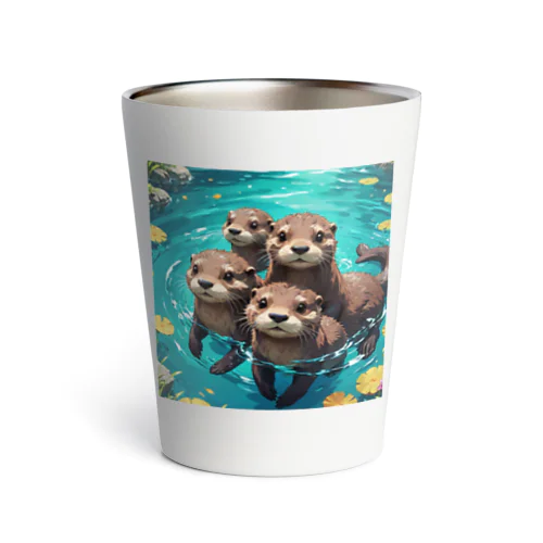 水遊びする親子カワウソ Thermo Tumbler