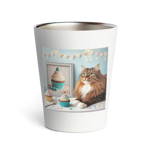 猫とカップケーキ　Blue Thermo Tumbler