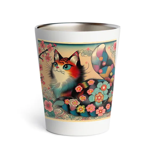 浮世絵風　カラフル猫「Ukiyo-e-style Colorful Cat」「浮世绘风格的多彩猫」 Thermo Tumbler