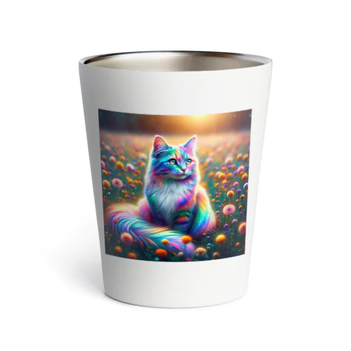 虹色に輝く優雅な猫 Thermo Tumbler