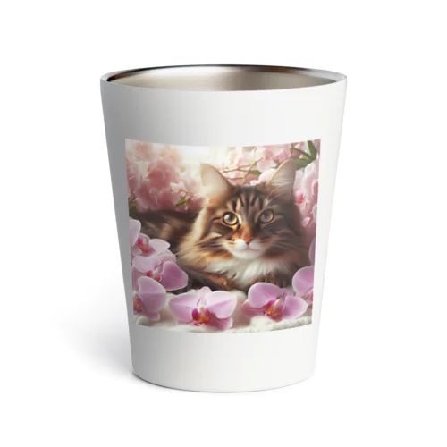 猫と胡蝶蘭 Thermo Tumbler