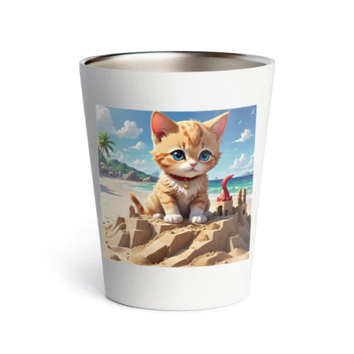 砂の城で遊ぶ猫 Thermo Tumbler