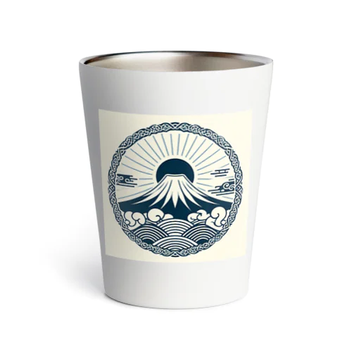 Minimalist Traditional Japanese Motif Featuring Mount Fuji and Seigaiha Patterns Thermo Tumbler