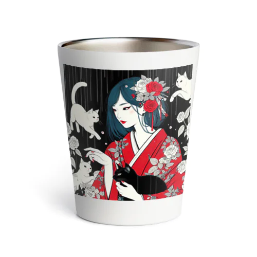ネコ三昧（黒い空間・浮世絵風） Thermo Tumbler