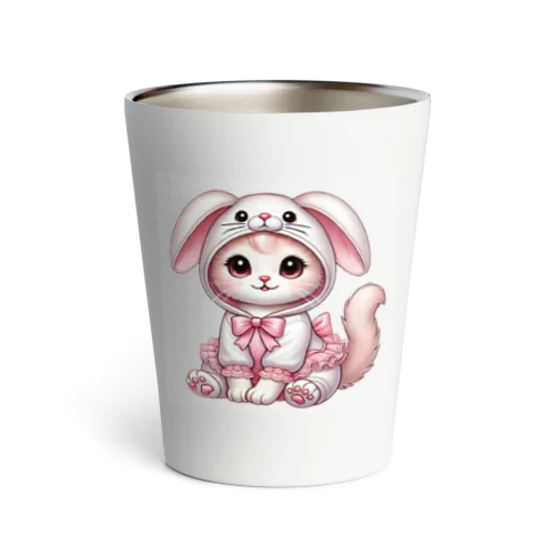 ふわふわバニーコスチュームのかわいい子猫 Thermo Tumbler