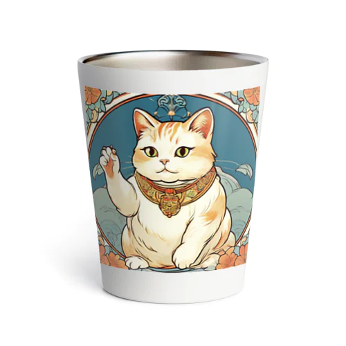 夜のミュシャ風招き猫 Thermo Tumbler