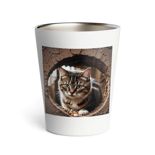 穴から覗く猫 Thermo Tumbler