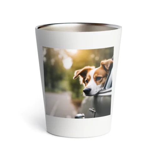 車に乗っている犬の顔 Thermo Tumbler