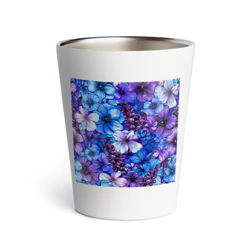 可愛い紫色と青色の花　イラスト Thermo Tumbler
