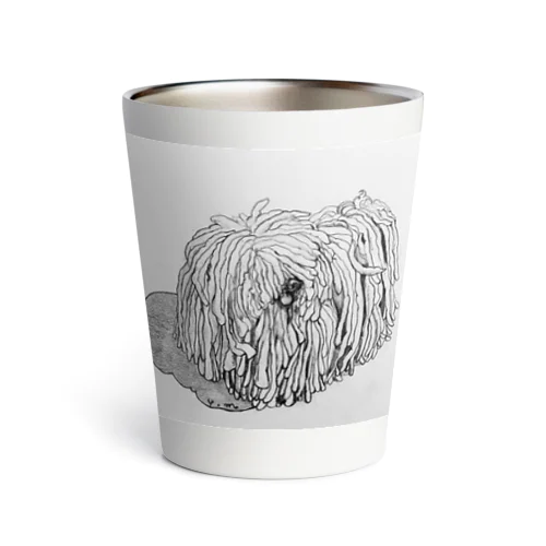 かしこいプーリー犬が振り向いた。puli illustration  Thermo Tumbler