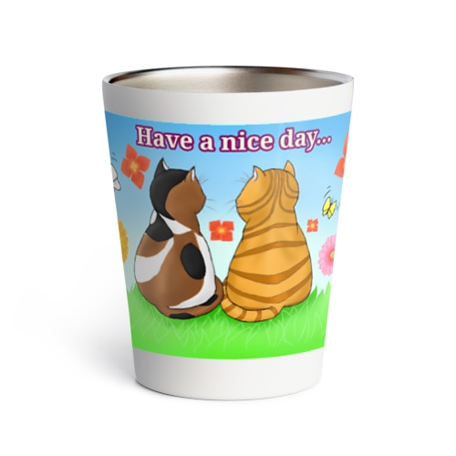 仲良し猫さん 英語ロゴ付き Thermo Tumbler