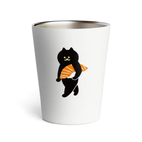 サーモンの握り寿司をかっこよく運ぶねこ Thermo Tumbler