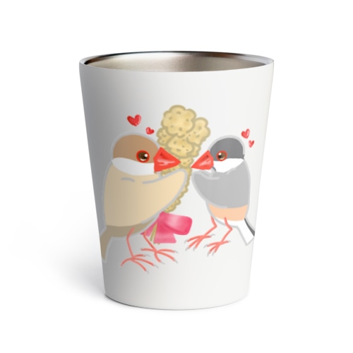 粟穂をプレゼント シルバー&シナモン文鳥 Thermo Tumbler