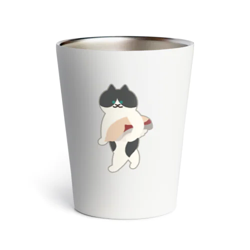 はまちの握り寿司を前のめりに運ぶねこ Thermo Tumbler