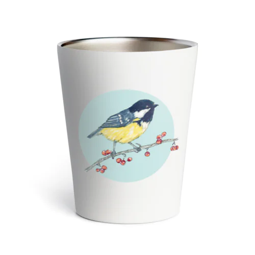 ベリーと鳥 (Great Tit) Thermo Tumbler