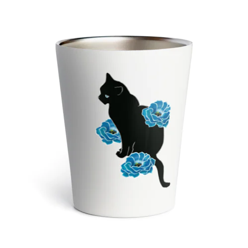 猫と青いトルコキキョウ Thermo Tumbler