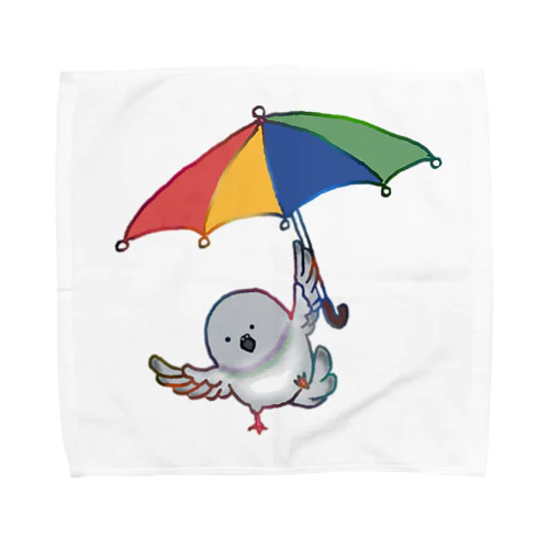 傘を使って飛ぶ鳩 タオルハンカチ