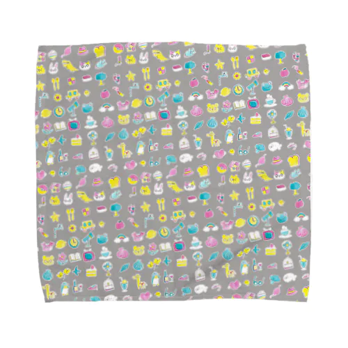 ごきげんすいさいポップ（灰色） Towel Handkerchief