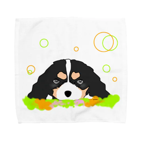 キャバリアトライカラー癒し犬 Towel Handkerchief