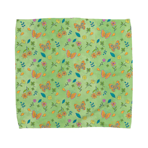 花柄・グリーン Towel Handkerchief