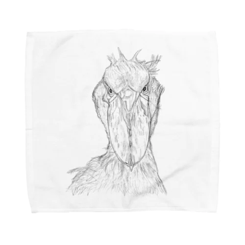 [森図鑑] ハシビロコウの顔 鉛筆画 Towel Handkerchief