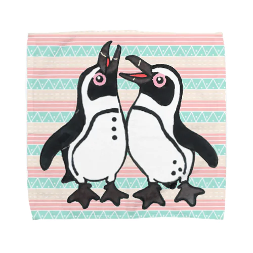 仲良く鳴き合うケープペンギン🐧背景ありB Towel Handkerchief