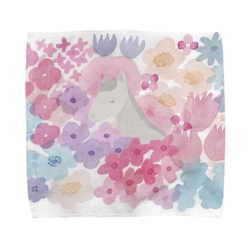 お花畑でたたずむ馬 Towel Handkerchief