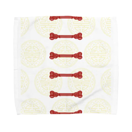 【赤】チャイナボタン【背景・金】 Towel Handkerchief