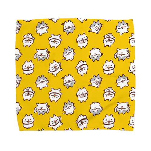 ねこいぬ総柄黄色 Towel Handkerchief